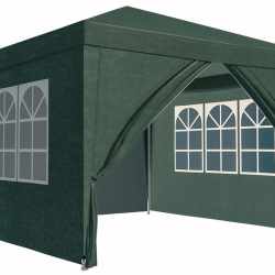Cort pavilion de gradina, 300x300 cm, cu 4 pereti laterali cu ferestre, impermeabil cu rezistenta UV, verde
