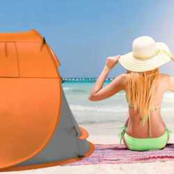 Cort plaja si picnic Sersimo, protectie UV, 210x130x90 cm, portocaliu gri