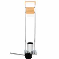 Stand cu perie WC si suport hartie igienica, inox si bambus, 75cm, argintiu