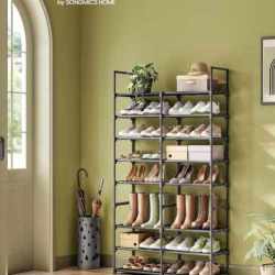SONGMICS Raft pentru pantofi metalic, personalizabil, pana la 32 perechi, 30x87x158 cm, negru