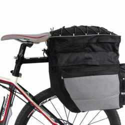 Geanta portbagaj bicicleta dubla, 8 buzunare laterale, 39x34x43cm, negru cu elemente reflectorizante gri, protectie impermeabila