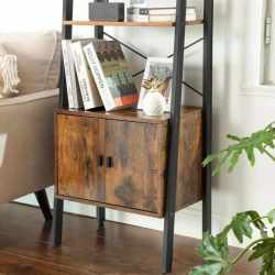 VASAGLE Biblioteca tip scara, cu dulap si 4 rafturi din MDF, stil industrial, 34x56x172cm, maro rustic si negru