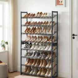SONGMICS Raft de depozitare pantofi, pe 8 nivele, cu polite reglabile, pentru 32-40 de perechi, 31x92x163cm, gri