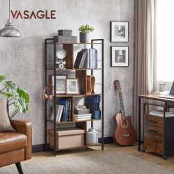 VASAGLE Biblioteca din lemn cu 5 nivele, stil industrial, 30x74x150cm, maro rustic