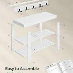 SONGMICS Set multifunctional pentru hol cu banca pentru pantofi si cuier, din bambus, 29x70x45 cm, alb