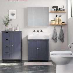 VASAGLE Dulap de baie, din MDF, cu 4 sertare, raft reglabil, 30x55x82 cm, gri