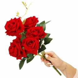 Buchet de flori artificiale din poliester, 6 fire trandafiri, 55cm, rosu