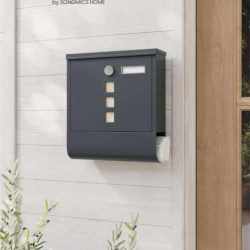 SONGMICS Cutie postala de exterior, pentru gard sau perete, din otel zincat, cu incuietoare, 31x10x34cm, gri