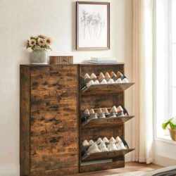 VASAGLE Dulap pantofi cu 3 usi rabatabile, din lemn, pentru 12-18 perechi, 60x24x120cm, maro rustic