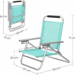 SONGMICS Scaun de plaja portabil cu spatar rabatabil in 4 pozitii, cu cotiere, maxim 150kg, verde