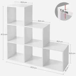 VASAGLE Biblioteca cu 6 compartimente, unitate de depozitare pentru decoratiuni, din lemn, 29x98x98cm, alb