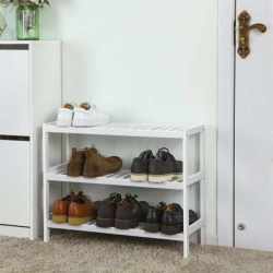 SONGMICS Raft de depozitare din bambus, cu 3 niveluri, 26x70x55cm, alb