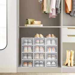 SONGMICS Cutii de pantofi, set de 12 organizatoare stivuibile, structura rezistenta ABS, 34x23x14 cm, transparent