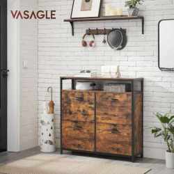 VASAGLE Dulap pantofi din MDF cu ​​4 usi basculante, pentru 12-20 perechi, 98x30x95cm, maro rustic si negru