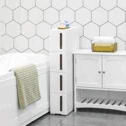 SONGMICS Dulap de depozitare pe roti, pentru bucatarie sau baie, din plastic, cu 4 nivele, 45x17x84cm, alb