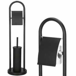 Stand cu perie WC si suport hartie igienica, metal, 80cm, negru mat
