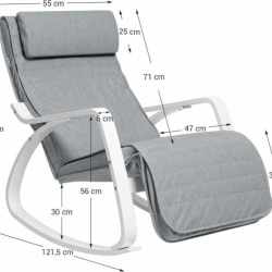 SONGMICS Scaun balansoar din lemn, suport picioare reglabil, maxim 150kg, 67x122x84cm, gri deschis