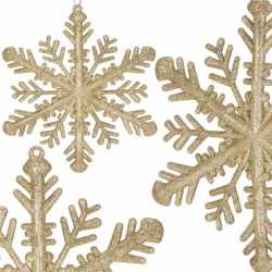 Decoratiune brad fulg de zapada, 30cm, auriu cu sclipici