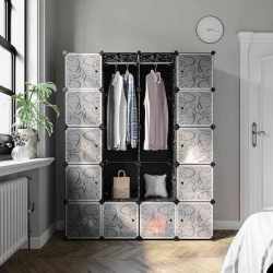 SONGMICS Dulap de depozitare modular, 12 compartimente inchise, 2 sine pentru umerase, 178x143x36cm, negru si alb