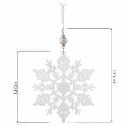 Decoratiune brad fulg de zapada, 13cm, alb cu sclipici