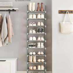 SONGMICS Suport pentru pantofi, cadru metalic cu 10 nivele, design personalizabil, 30x45x174cm, gri