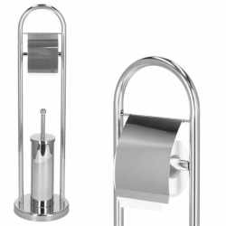 Stand cu perie WC si suport hartie igienica, inox, 80cm, argintiu cromat