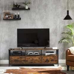 VASAGLE Comoda pentru TV de pana la 65 inch, cu 3 sertare si 3 rafturi deschise, 40x147x50cm, maro rustic si negru