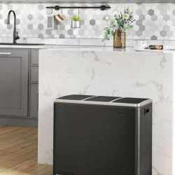 SONGMICS Cos de gunoi din inox cu 3 compartimente colectare selectiva, cu galeti interioare, 3x18litri, negru