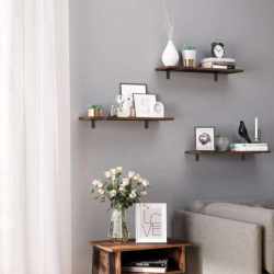 SONGMICS Set 2 rafturi de perete plutitoare, MDF cu efect de lemn vintage, 60x20cm, 15 kg per raft, maro rusic