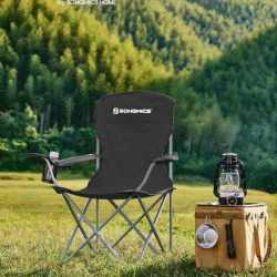 SONGMICS Set 2 scaune pliabile de camping sau pescuit, suport pahar, maxim 150kg, negru