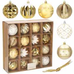 Set globuri de Craciun, 16 bucati, 8cm, 6 modele, auriu
