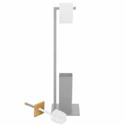 Stand cu perie WC si suport hartie igienica, metal, 79cm, gri