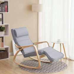 SONGMICS Scaun balansoar din lemn, suport picioare reglabil, maxim 150kg, 67x125x91cm, gri