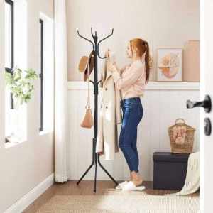 VASAGLE Cuier pentru haine, din otel, tip pom, cu 12 carlige, 182cm, negru
