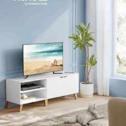 VASAGLE Comoda pentru TV de pana la 65 inch, cu 2 usi si raft reglabil, 40x140x50 cm, alb