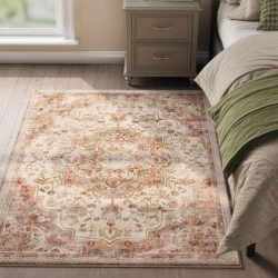 SONGMICS Covor decorativ antiderapant, stil vintage, lavabil la masina, 120×170 cm, bej cappuccino