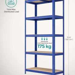 SONGMICS Raft de depozitare metalic, cu rafturi din MDF, 5 polite, max. 875 kg, 180x90x40cm, albastru