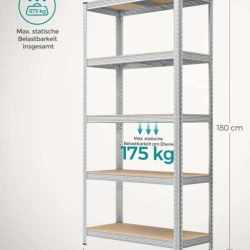 SONGMICS Raft de depozitare metalic, cu suprafata galvanizata, 5 polite, max. 875 kg, 180x90x40cm, argintiu