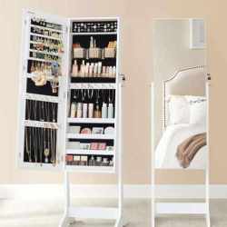 SONGMICS Oglinda de podea cu suport, design fara rama, cu spatiu de depozitare, 41x37x152cm, alb