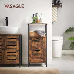 VASAGLE Noptiera inalta, din MDF, cu 2 sertare reglabile, 37x30x80 cm, maro rustic