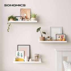 SONGMICS Set 3 rafturi de perete plutitoare din MDF, suport pentru rame foto, 38x10cm, alb