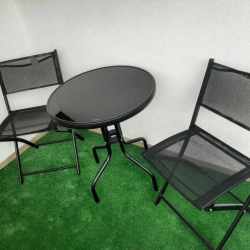 Set mobilier gradina Sersimo Oneiro, 2 scaune pliabile, 1 masa, negru