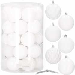 Set globuri de Craciun, 30 bucati, 8cm, 6 modele, alb