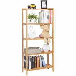 SONGMICS Raft de depozitare din bambus, 5 polite, pentru bucatarie sau baie, 130x60x26cm, maro natural