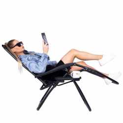 Sezlong scaun pliant plaja sau gradina, Siesta, gravitatie zero, cu tetiera, 175x67x110 cm, negru