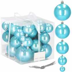 Set globuri de Craciun, 37 bucati, 3-8cm, albastru perla