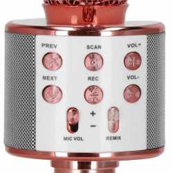 Microfon karaoke copii, wireless, cu acumulator, compatibil iOS si Android, functie de schimbare a vocii, roz