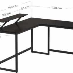 VASAGLE Birou in forma de L cu suport pentru monitor, cadru metalic, 140x130x76cm, negru
