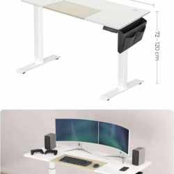 SONGMICS Birou cu reglaj electric pe inaltime, memorie cu 4 inaltimi, 60x140x(72-120)cm, alb