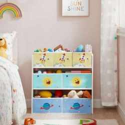 SONGMICS Raft de depozitare jucarii, 7 cutii detasabile din tesatura, 63x30x60cm, alb